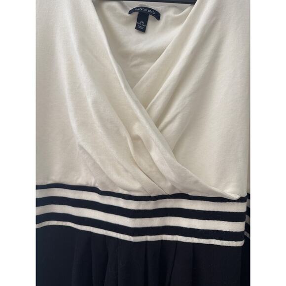 Lands’ End Black/Cream Fit & Flare Cross Front Pique Dress, Women’s Plus 3X - Picture 3 of 6